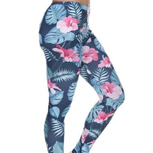 Load image into Gallery viewer, Wholesale 4 Pack: Callie 3D Paradisio: Leggings Floral Plant Graphic Navy &amp; Mint
