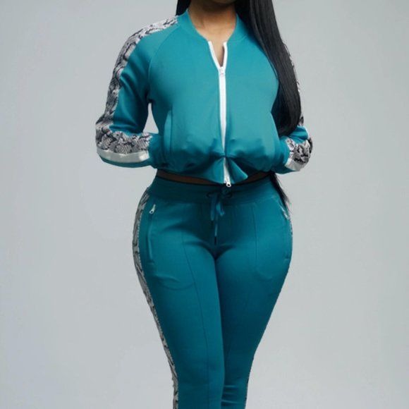Wholesale 2 Pack: Miz Jogger: Snake Print Contrast Jacket & Pant Sets S M L XL