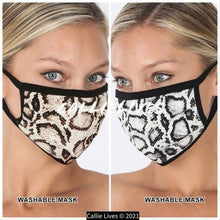 Cargar imagen en el visor de la galería, Wholesale 8 Pack: Miz Face Mask: Wild Snake Print Tan Black Animal
