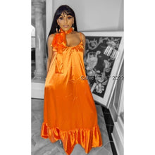 Load image into Gallery viewer, Wholesale 2 or 4 Pack: Callie Shining: Boho Chic Orange Satin Loose Ruffle Hem Cami Strap Maxi Dress

