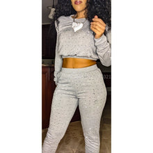 Charger l&#39;image dans la galerie, Wholesale 3 Pack: Callie Bling: Rhinestone Shoulder Pad Gray Crop Top Pantsuit

