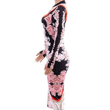 Load image into Gallery viewer, Wholesale 3 Pack: Callie Geisha: Cherry Blossom Sexy Stretch Bodycon Zip Up Midi Dress
