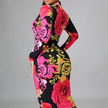 Load image into Gallery viewer, Wholesale 2 Pack: Callie Geisha: Pink Yellow Floral Sash Zip-up Bodycon Sexy Stretch Midi Dress ML
