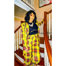 Load image into Gallery viewer, Wholesale 2Pack: Callie Berry: Sunshine Yellow Puff Sleeve Plaid Oversized Blazer Palazzo Suit
