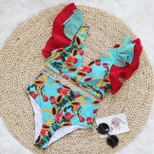 Load image into Gallery viewer, Wholesale 3Pack: Callie Fruity Dots: Banana Ruffle High Waist Bikini Swimsuit
