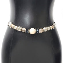 Load image into Gallery viewer, Wholesale 3 PK: Callie Bling: Vintage Style Skinny Mother of Pearl Metal Chain Belts
