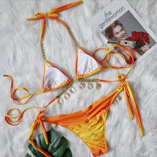 Cargar imagen en el visor de la galería, Wholesale 3PK: Callie Ombre Seashore: Seashell Rhinestone Scrunch Bikini
