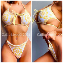 Load image into Gallery viewer, Wholesale: 2 Pack: White Callie Baroque LeFleur Strappy Halter Brazilian Bikini
