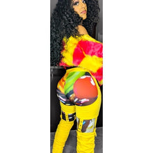 Cargar imagen en el visor de la galería, Stasia Striped: Pink &amp; Yellow Faux Fur Blazer Medium
