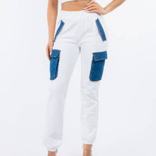 Load image into Gallery viewer, Wholesale 2 Pack: Callie Cargo: Mixed Media Denim &amp; Cotton White Jogger Pants
