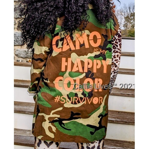 MIZ Camo Happy Color: Camouflage Cheetah Neon Orange Mixed Media Utility Blazers