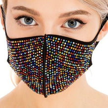 Load image into Gallery viewer, Wholesale 3 Pack: Callie Bling Safety Jewel: Rhinestone Bling Black Gold Multicolor Face Mask
