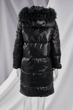 Load image into Gallery viewer, Miz Winter Puffer: PU Shiny Vegan Leather Faux Fur Hood Coat
