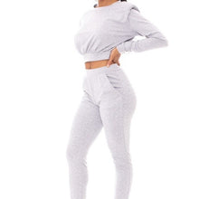Charger l&#39;image dans la galerie, Wholesale 3 Pack: Callie Bling: Rhinestone Shoulder Pad Gray Crop Top Pantsuit
