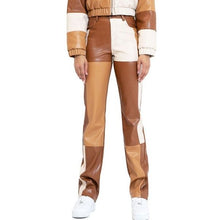 Load image into Gallery viewer, Wholesale 3 Pack: Callie Contrast: Vegan Slacks Caramel Ivory Camel Color Block Leather Pants
