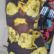Carica l&#39;immagine nel visualizzatore di Gallery, Wholesale 2 Pack: Callie Bouquet: Floral Sheer Mesh Long Sleeve Yellow Black Maxi Coverup Dress
