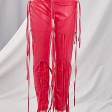 Load image into Gallery viewer, Wholesale 2 Pack: Xena Pink Strings Attached: Vegan Unlaced Faux Leather Pants  XS/S S/M M/L L/XL
