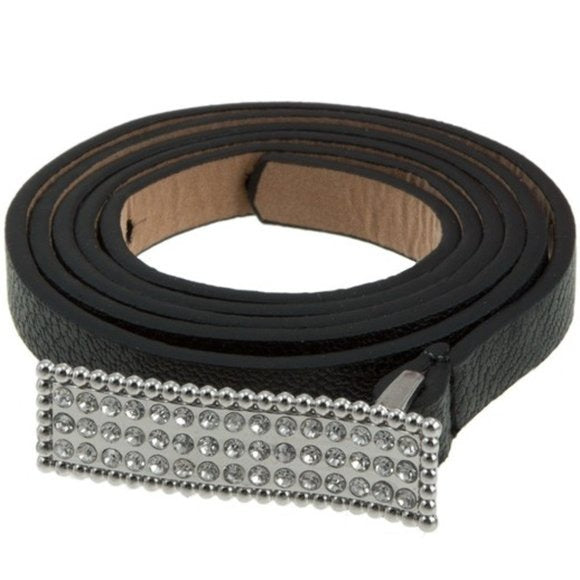 Wholesale 3 PK: Callie Skinny Bling: Rhinestone Simplistic Rectangular Vegan Leather Belt