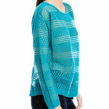 Load image into Gallery viewer, Wholesale 2 Pack: Stasia Turquoise Mesh: Blue Striped Sheer Knit Tops

