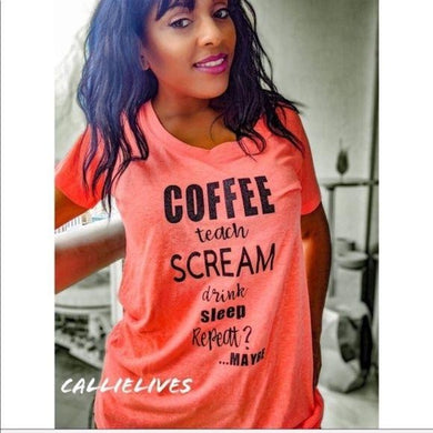 Wholesale Callie Teacher Tee: Coffee Scream Drink School Top, Tops, CallieLives 
