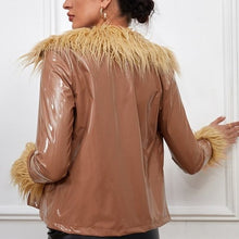 Load image into Gallery viewer, Wholesale 2 Pack: Callie Mongolian: Shiny Nude Vegan Patent Leather Faux Fur Collar Blazer
