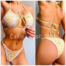 Load image into Gallery viewer, Wholesale: Callie Baroque LeFleur Strappy Halter White Bikini
