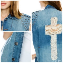 Load image into Gallery viewer, WHOLESALE 3PK: Callie Christian Cross Stud Denim Jean Jacket Vest
