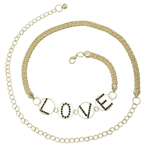 Wholesale 3 PK: Callie LOVE: Bling Chain Rhinestone Gold & Silver Belts