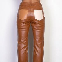 Charger l&#39;image dans la galerie, Wholesale 3 Pack: Callie Contrast: Vegan Slacks Caramel Ivory Camel Color Block Leather Pants

