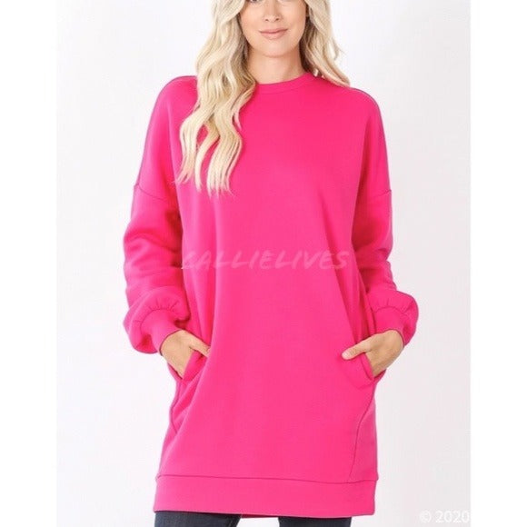 Wholesale 3 Pack: Stasia Pink: Oversized Crew Neck Pocket Sweatshirt