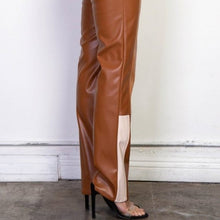 Load image into Gallery viewer, Wholesale 3 Pack: Callie Contrast: Vegan Slacks Caramel Ivory Camel Color Block Leather Pants
