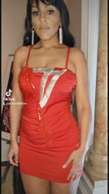 Load and play video in Gallery viewer, Wholesale 2Pack: Xena Mini: Metallic Beaded &amp; Studded Ruched Red Tube Dress
