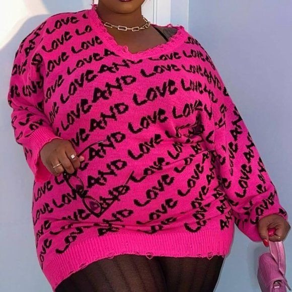 Wholesale 3PK: Callie Striped Love: Diagonal Graphic Printed V-Neck Sweater L/XL