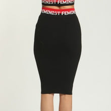 Load image into Gallery viewer, Wholesale 3Pack: Miz Pro-Choice Femme: Black Ribbed pencil skirt &quot;FEMINIST&quot; Red Elastic Waist
