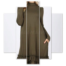 Load image into Gallery viewer, Wholesale 2 Pack: Elaine Ruffles: Green Mock Neck Pockets Dress
