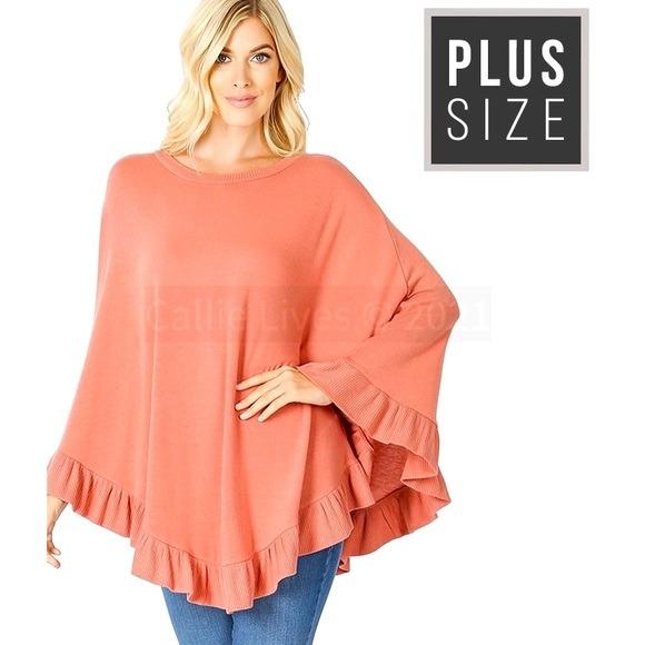 Callie Ruffle: Blush Pink Oversized Poncho Cape 1X/2X/3X