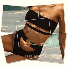 Load image into Gallery viewer, Callie Medallion: Black Trophy Chic Cut out Cami Bikini LARGE
