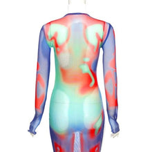 Cargar imagen en el visor de la galería, STASIA 3006: Infrared Body 5th Element Mesh Long Sleeve Maxi Dress LARGE
