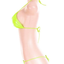 Cargar imagen en el visor de la galería, Wholesale 2Pack: Stasia Oiled Slick: Sexy Neon Green Vegan Faux Leather PU String Bikini
