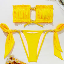 Cargar imagen en el visor de la galería, Wholesale 3 Pack: Stasia Booblicious Bold Yellow Dangling Rhinestone Charm String Bikini
