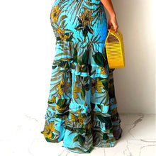 Load image into Gallery viewer, Callie Smocked: BLUE Chiffon Off Shoulder Crop Top Mermaid Maxi Skirt Set
