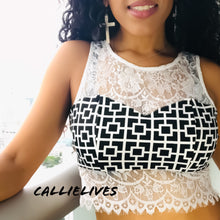 Load image into Gallery viewer, Callie Mix: Geometric Lace Bralette style Crop top, Tops, CallieLives 
