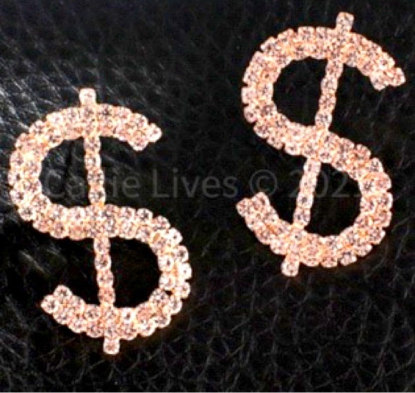 Wholesale 2PK: Miz Money Bling Crystal Rhinestone Dollar Earrings