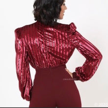 Load image into Gallery viewer, Callie Cranberry Velvet Sequin Plunging Bow Romper, Rompers and Catsuits, CallieLives 
