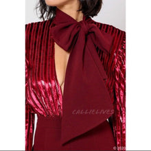 Load image into Gallery viewer, Callie Cranberry Velvet Sequin Plunging Bow Romper, Rompers and Catsuits, CallieLives 
