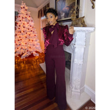 Load image into Gallery viewer, Callie Cranberry Velvet Sequin Plunging Bow Romper, Rompers and Catsuits, CallieLives 
