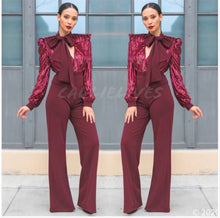Load image into Gallery viewer, Callie Cranberry Velvet Sequin Plunging Bow Romper, Rompers and Catsuits, CallieLives 
