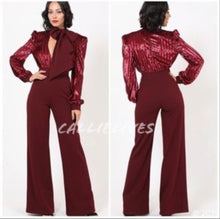 Load image into Gallery viewer, Callie Cranberry Velvet Sequin Plunging Bow Romper, Rompers and Catsuits, CallieLives 
