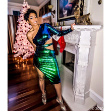 Load image into Gallery viewer, Callie New Year Sequin Green Blue Ombre Midi Dress, Dresses, CallieLives 
