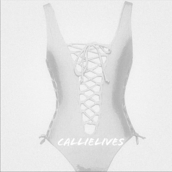 Callie All Laced Up: One Piece White Swimsuit, Swimwear, CallieLives 
